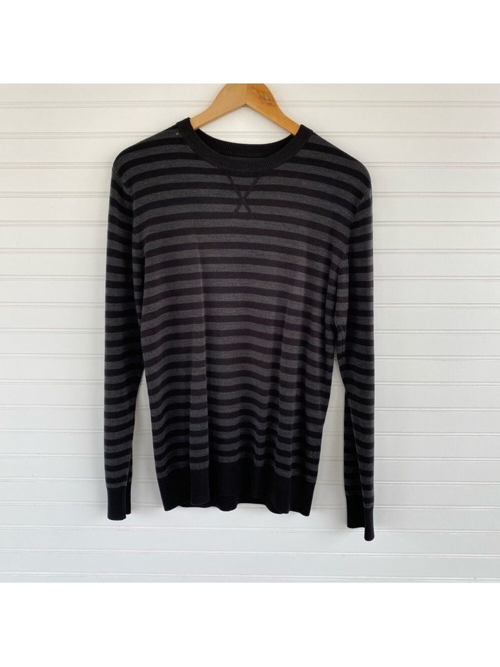 UNIONBAY Black and Gray Striped Crewneck Sweater